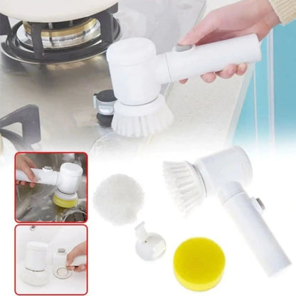 5-in-1 Rechargeable Magic Brush – 360° Rotating Electric Scrubber with 3 Interchangeable Cleaning Heads