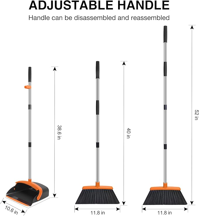 Broom and Dustpan Set Adjustable Handle Broom with Dustpan Combo Set