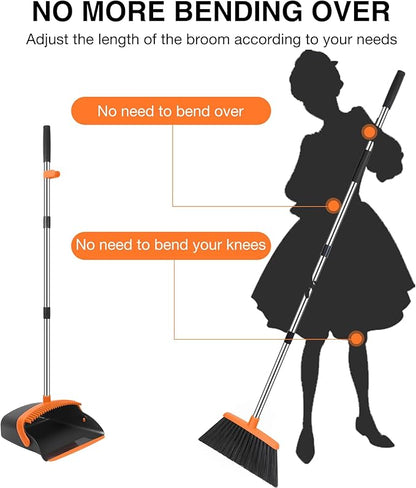 Broom and Dustpan Set Adjustable Handle Broom with Dustpan Combo Set