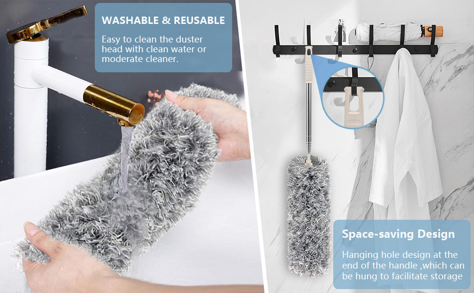 Extendable Telescopic Microfiber Dusting Brush – Flexible Bendable Head | Washable & Reusable Duster
