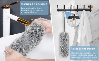Extendable Telescopic Microfiber Dusting Brush – Flexible Bendable Head | Washable & Reusable Duster