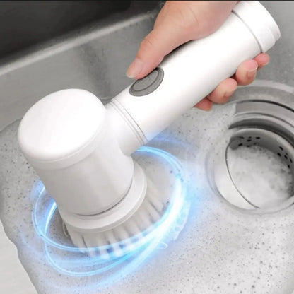 5-in-1 Rechargeable Magic Brush – 360° Rotating Electric Scrubber with 3 Interchangeable Cleaning Heads