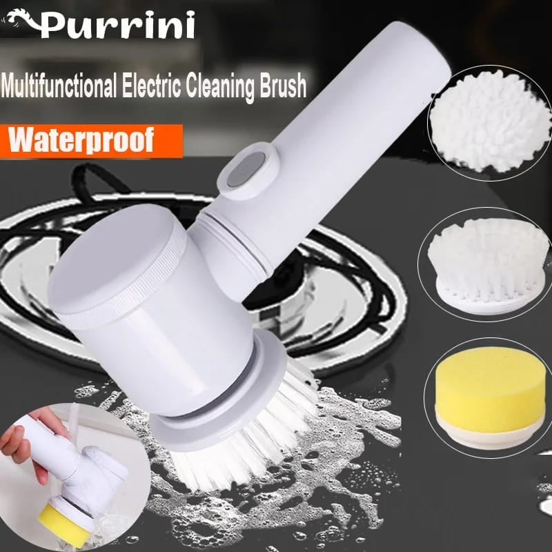 5-in-1 Rechargeable Magic Brush – 360° Rotating Electric Scrubber with 3 Interchangeable Cleaning Heads